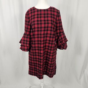 Red and Black Plaid Ruffle Sleeve Dress